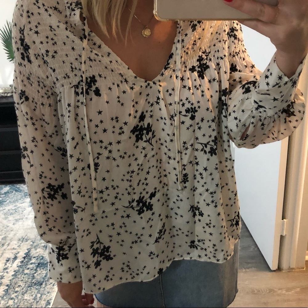 Zara black and white print blouse sz L